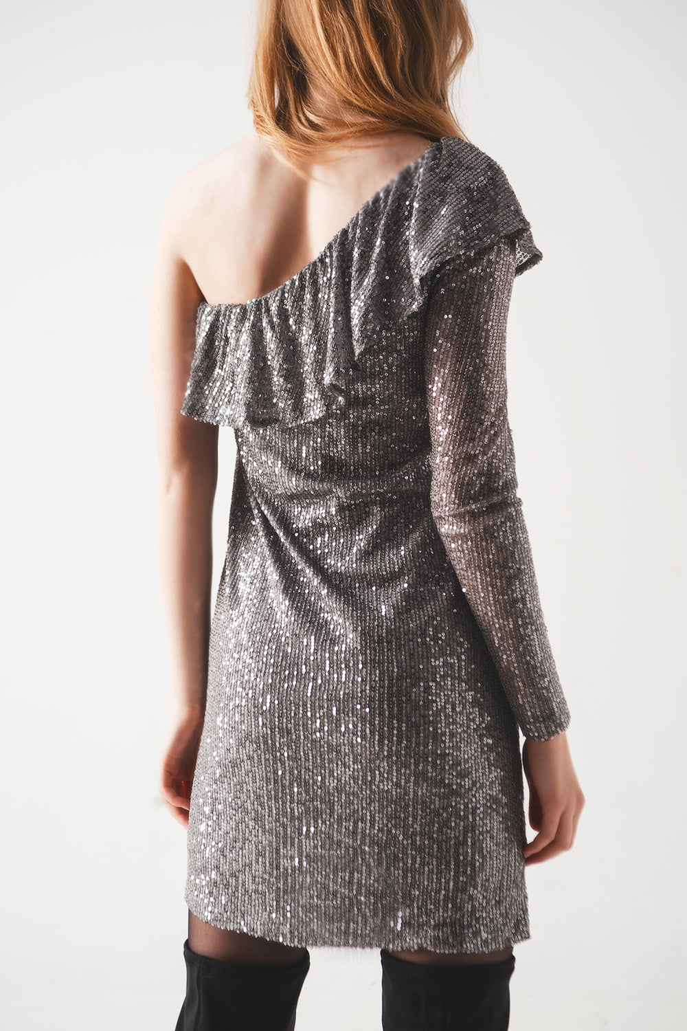 Sequin long sleeve mini dress in silver Szua Store