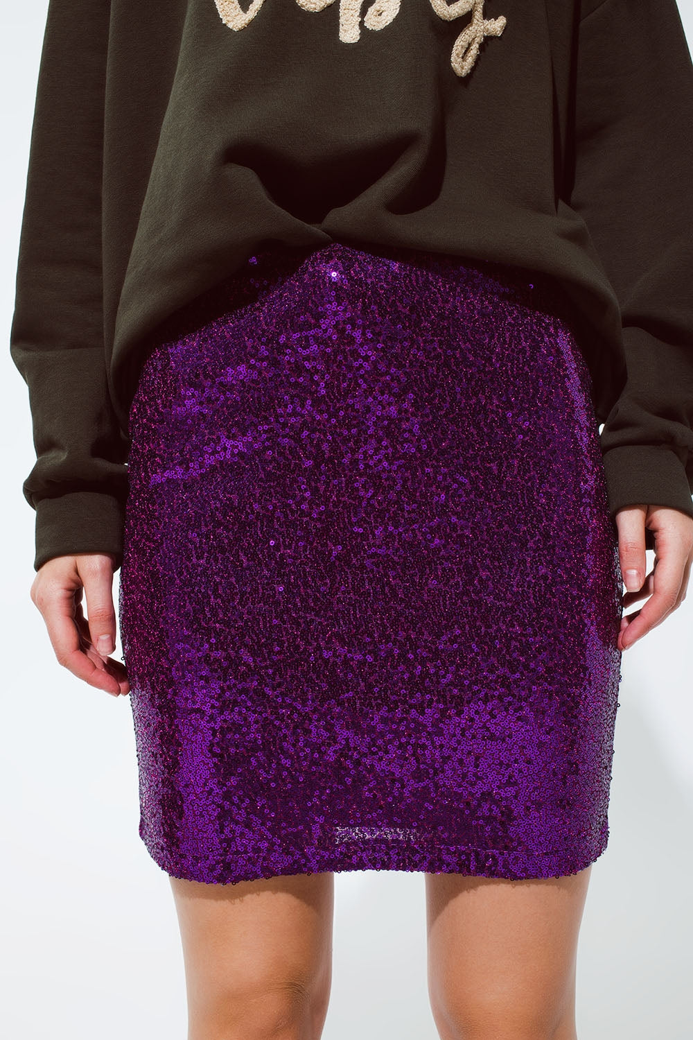 Sequin mini skirt in purple color