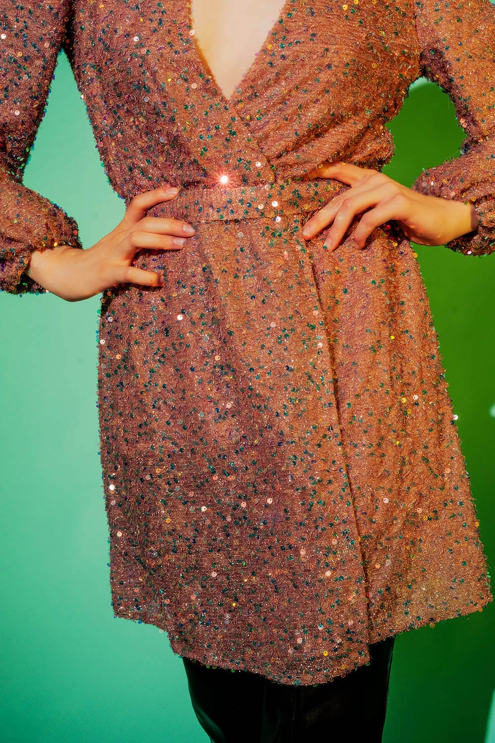 Sequin wrap mini dress in powder pink Szua Store