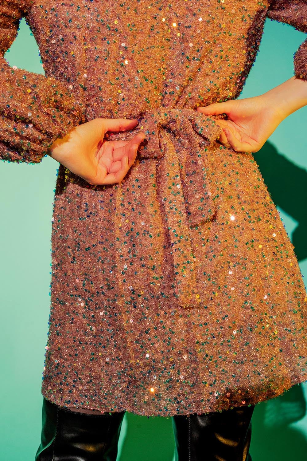 Sequin wrap mini dress in powder pink Szua Store