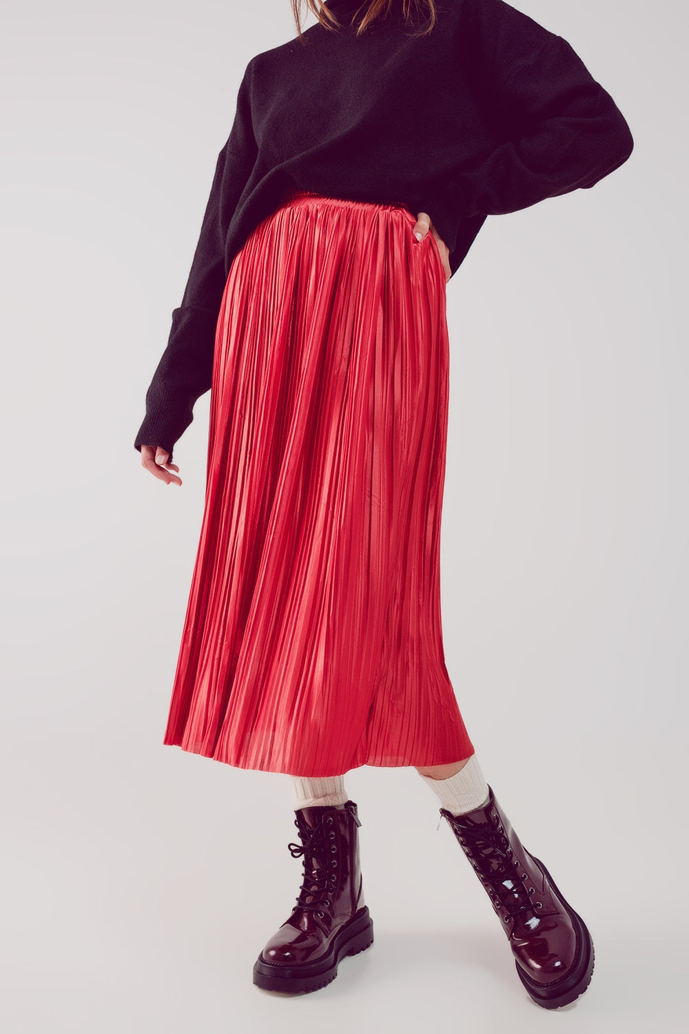 Shiny rust pleated midi skirt Szua Store