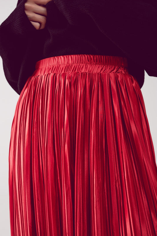 Shiny rust pleated midi skirt Szua Store