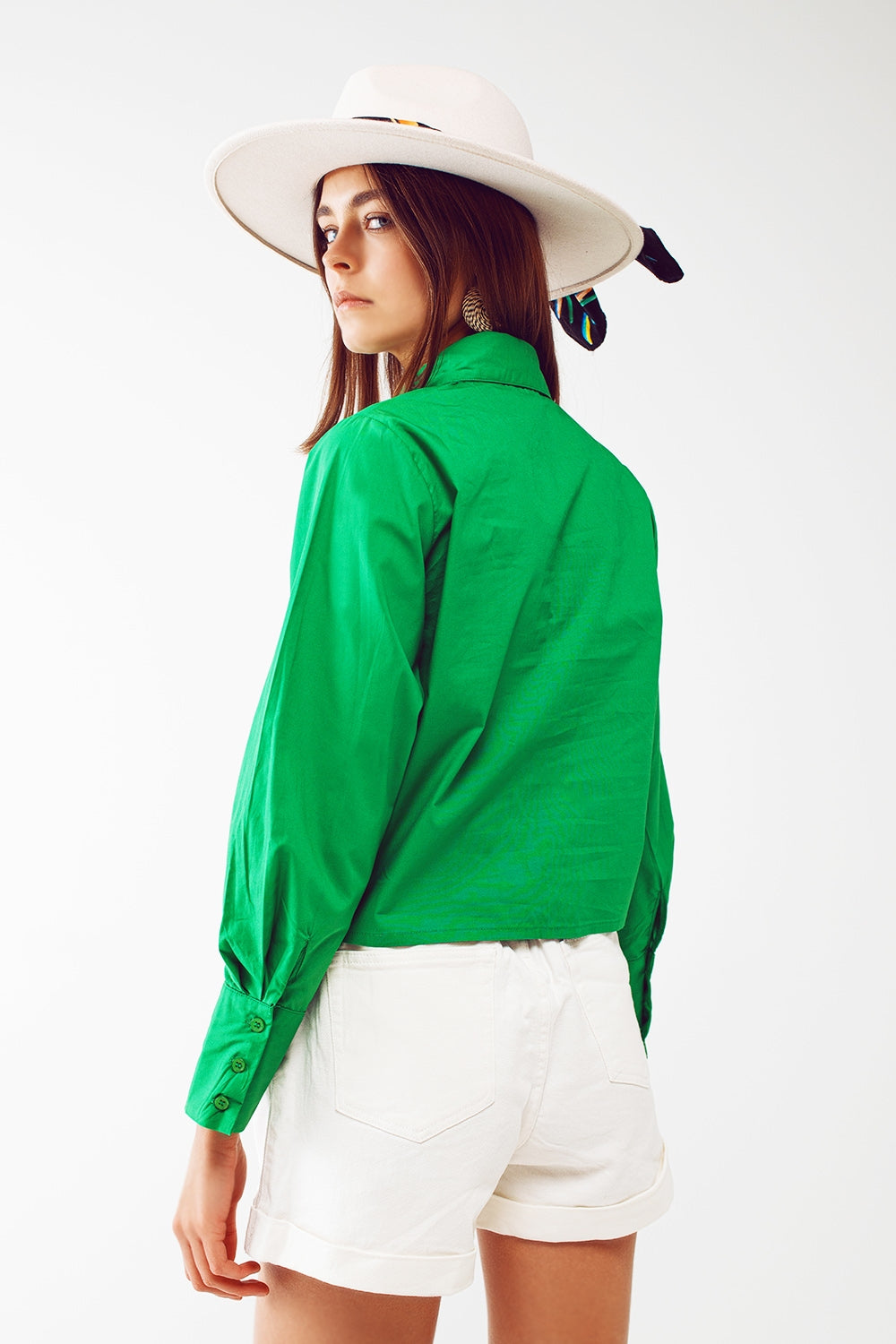 Shirt With Fringe strass Collar in Green - Szua Store