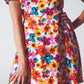 Short dress with cinched waist in multicolor floral print - Szua Store