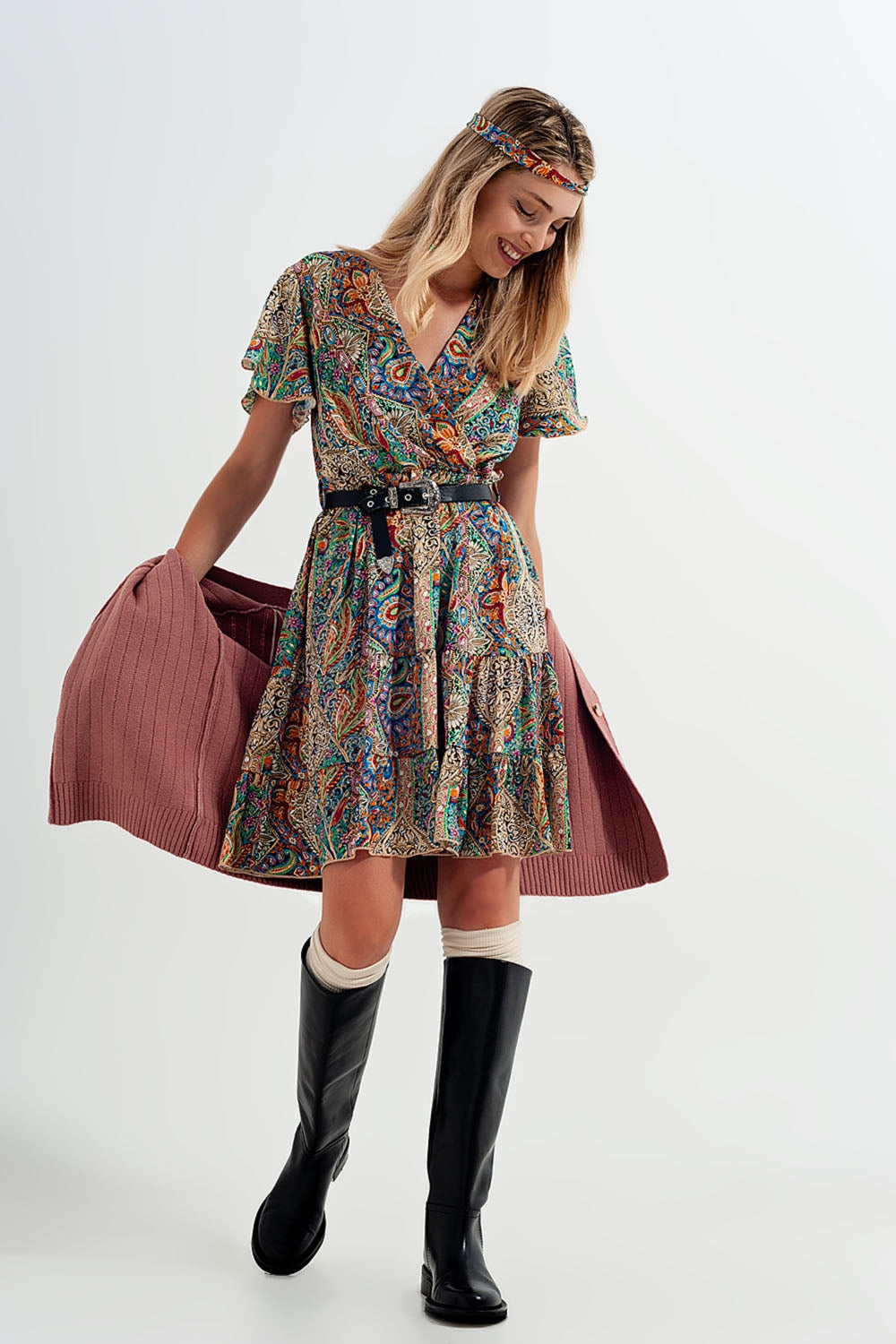 Short dress with paisley print in green Szua Store