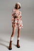 Q2 Short Dress With Ruffle Neck And Cinched In Waist in Autumn Floral Print