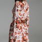 Short Dress With Ruffle Neck And Cinched In Waist in Autumn Floral Print - Szua Store