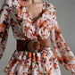 Short Dress With Ruffle Neck And Cinched In Waist in Autumn Floral Print - Szua Store