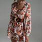 Short Dress With Ruffle Neck And Cinched In Waist in Autumn Floral Print - Szua Store