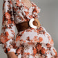 Short Dress With Ruffle Neck And Cinched In Waist in Autumn Floral Print - Szua Store