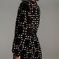 Short Dress With Wrapped Skirt And Balloon Sleeves In Cream And Black Polka Dot Print