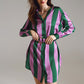 Q2 Short Shirt Dress in Lilac and Green Stripe