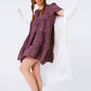 Q2 Short Sleeve Baby Doll Dress With Neck Detail in Purple Leopard Print