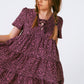 Short Sleeve Baby Doll Dress With Neck Detail in Purple Leopard Print - Szua Store