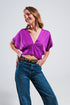 Short sleeve cropped satin top in fuchsia Szua Store