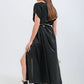 Short sleeve satin maxi dress in black Szua Store