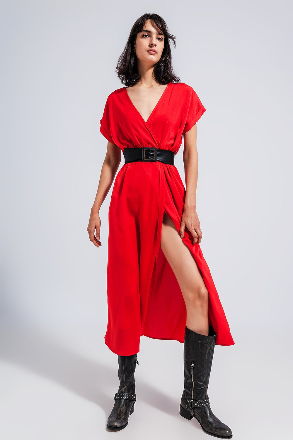 Short sleeve satin maxi dress in red Szua Store