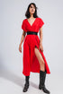 Short sleeve satin maxi dress in red Szua Store