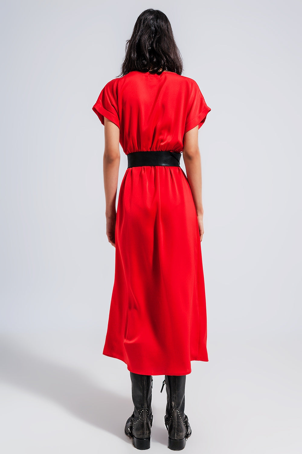 Short sleeve satin maxi dress in red Szua Store