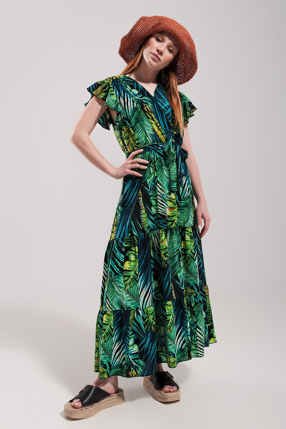 Short sleeve tiered midi dress in tropical print Szua Store