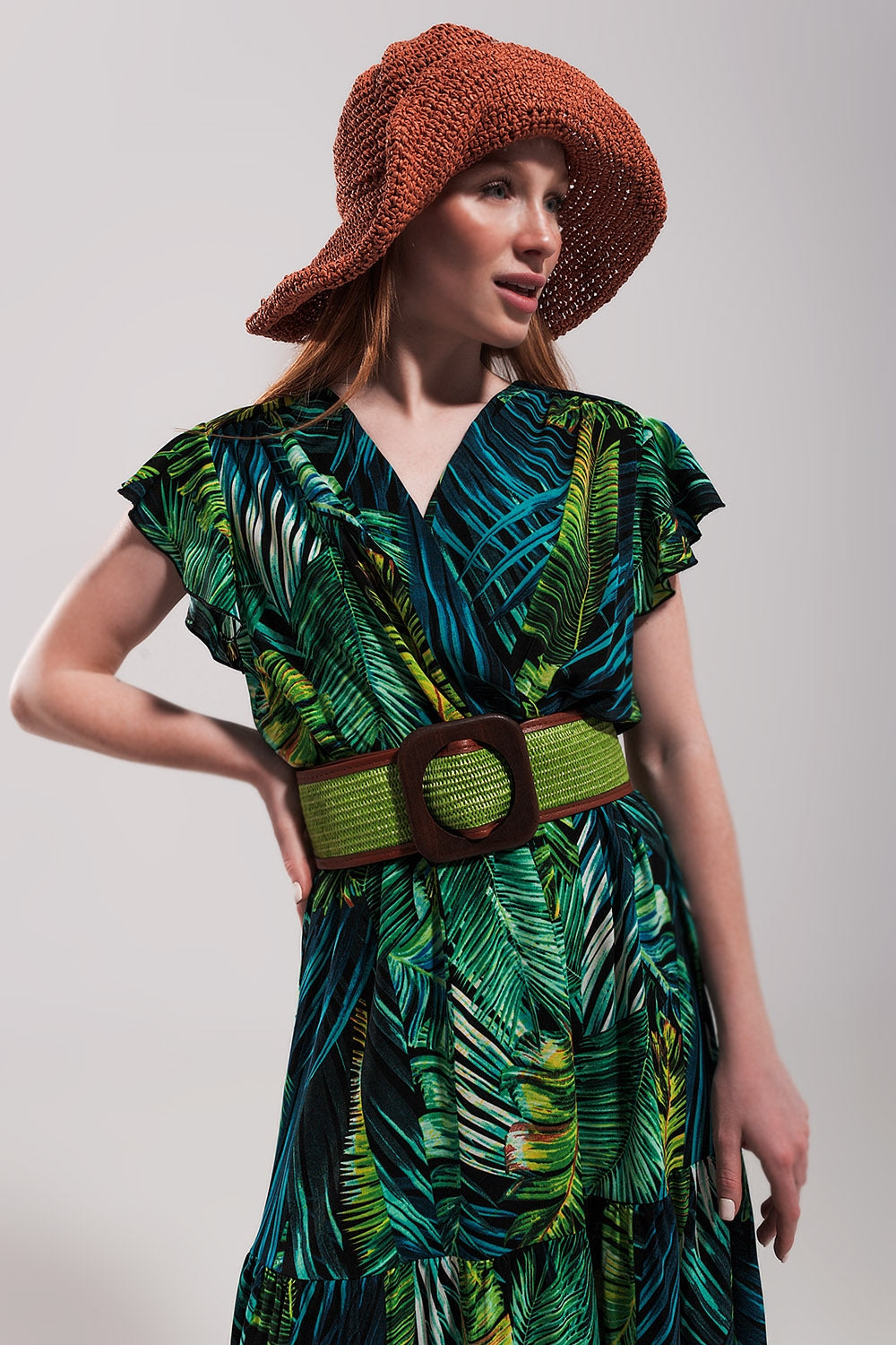 Short sleeve tiered midi dress in tropical print Szua Store