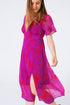 Q2 short sleeve V-neck chiffon maxi dress in floral print