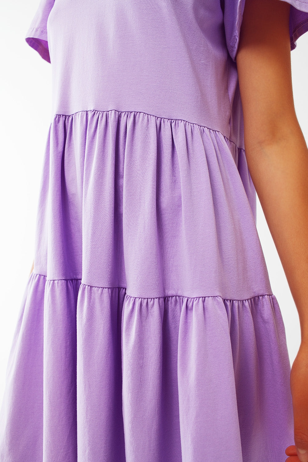 Short sleeved tiered mini t shirt dress in lilac - Szua Store