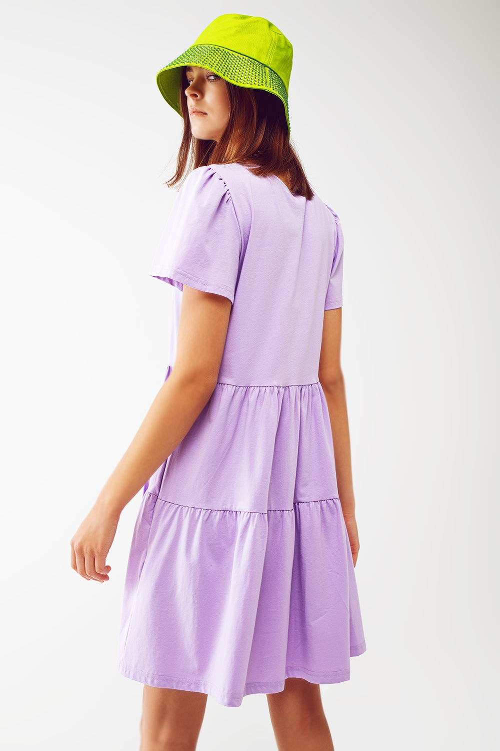 Short sleeved tiered mini t shirt dress in lilac - Szua Store