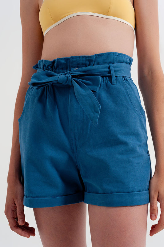 Shorts with belted waist in blue Szua Store