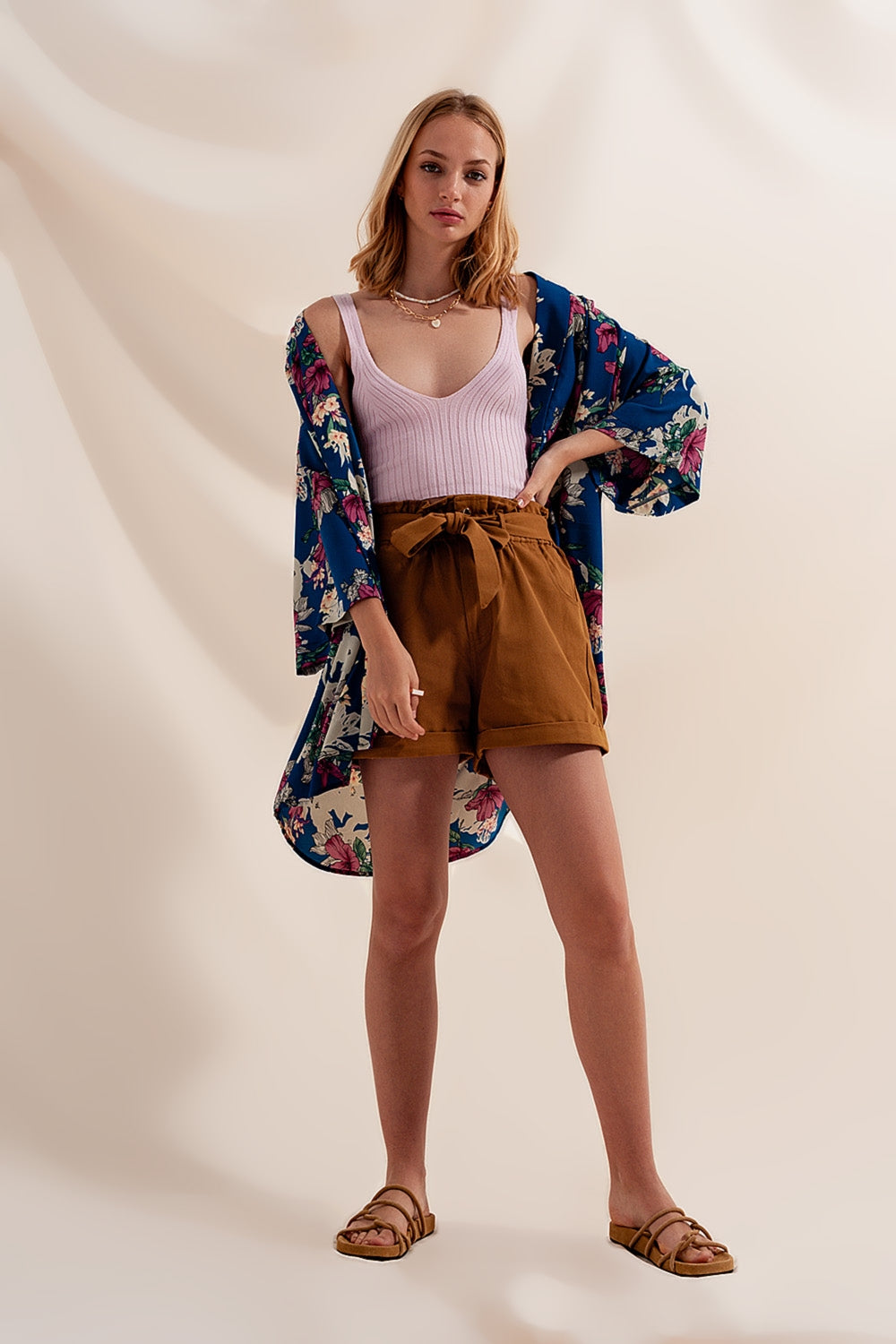 Shorts with belted waist in camel Szua Store