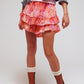 Q2 Shorts With Frilly Hem In Abstract Zebra Print In Orange And Fuchsia