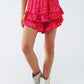 Shorts With Frilly Hem In Zebra Print In Orange And Fuchsia - Szua Store