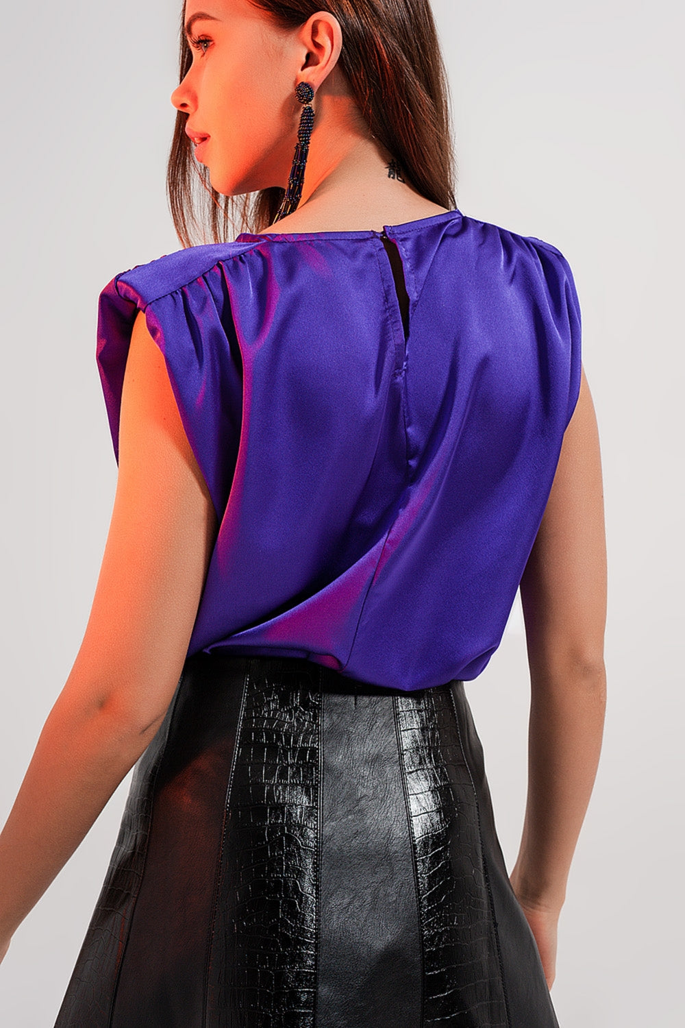Shoulder pad satin top in violet Szua Store
