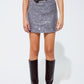 Q2 Silver Sequined mini skirt with detail