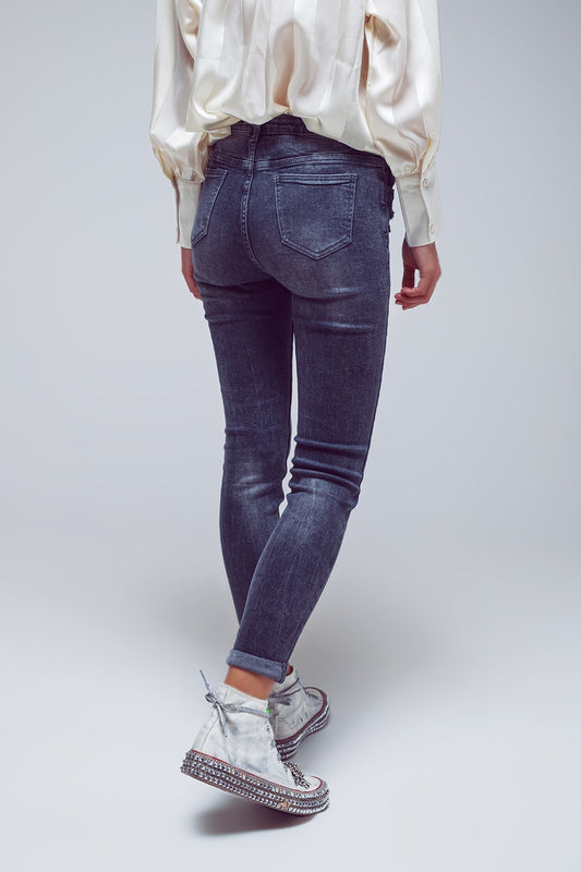 Skinny Fit Distressed Jeans in Grey - Szua Store