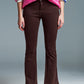 Q2 Skinny Flared Jeans With Double Button Detail in Brown