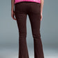 Skinny Flared Jeans With Double Button Detail in Brown