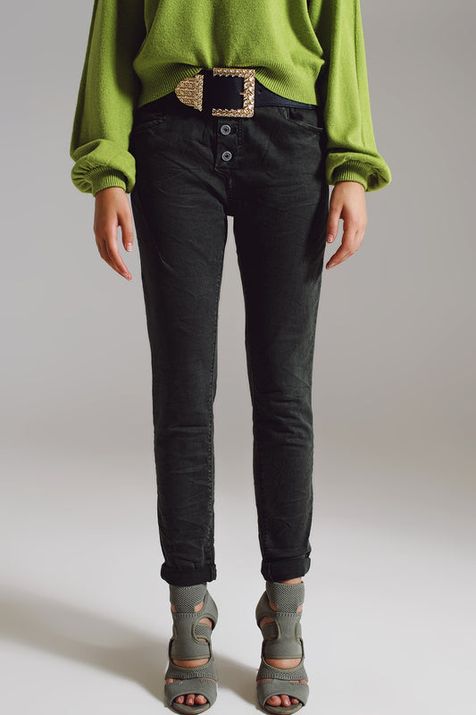 Q2 Skinny jeans with visible buttons in military green