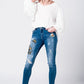 Skinny rip jeans with embroidered patches Szua Store