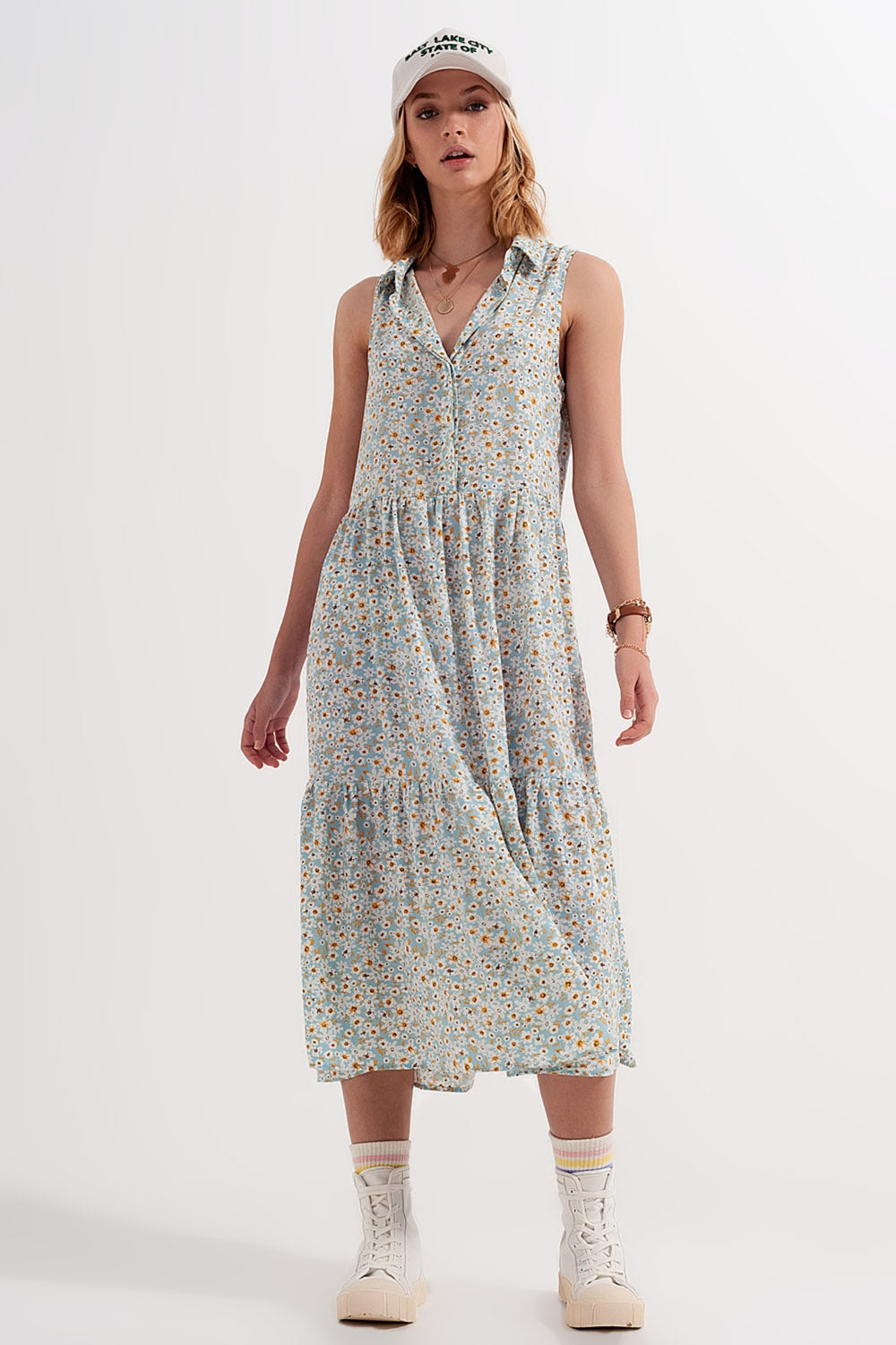 Sleeveless shirt dress in blue floral print Szua Store