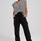 Sleeveless t shirt with shoulder pad in black stripe Szua Store