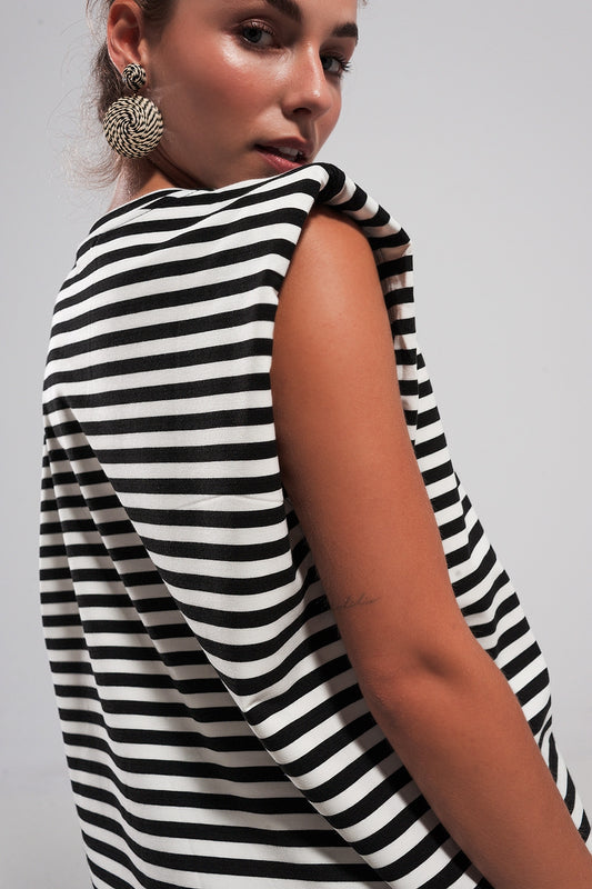 Sleeveless t shirt with shoulder pad in black stripe Szua Store