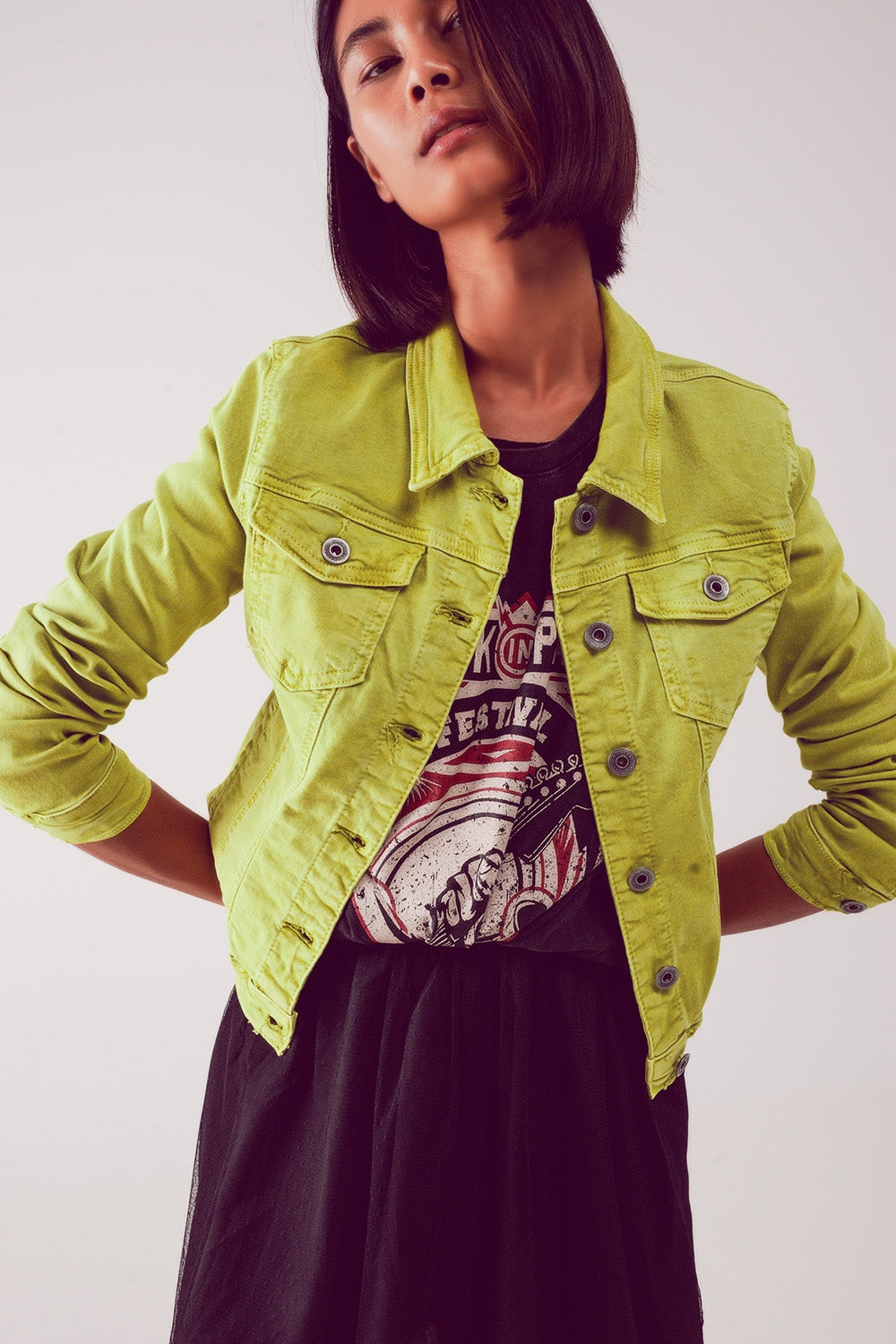 Slim denim trucker jacket in acid lime Szua Store