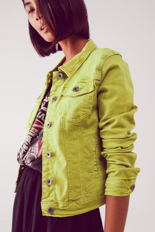 Slim denim trucker jacket in acid lime Szua Store