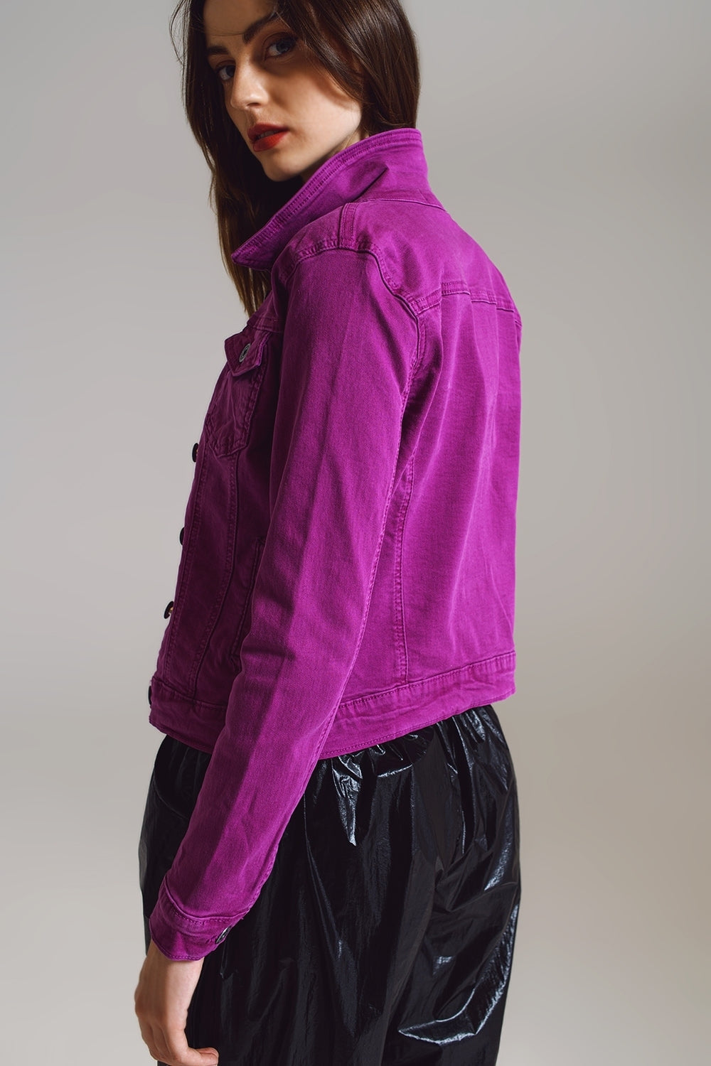 Slim denim trucker jacket in Magenta