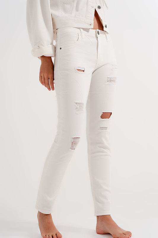 Slim jeans in white with distressing Szua Store