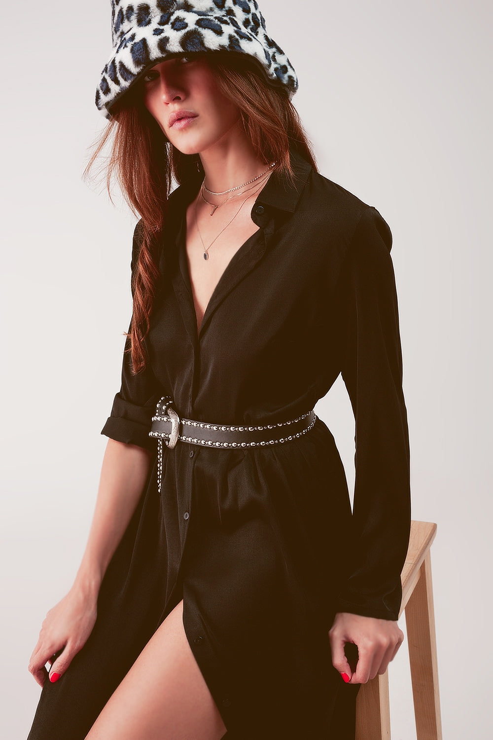 Slouchy plunge shirt maxi dress in black Szua Store