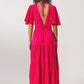 Smock V Neck Maxi Dress in fucsia - Szua Store