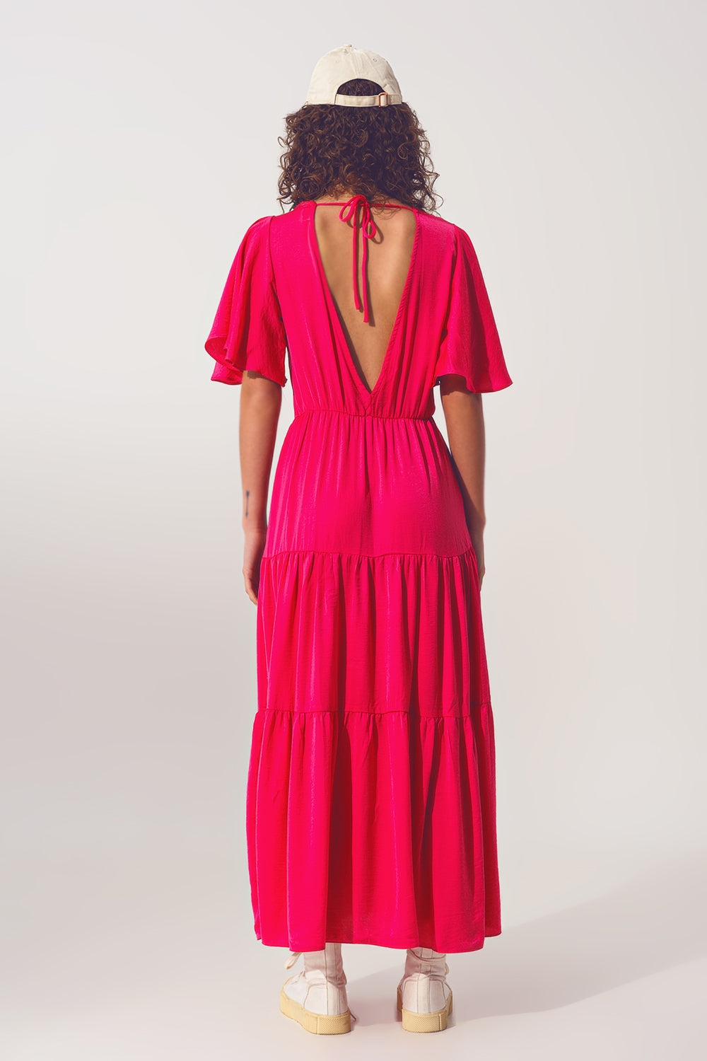 Smock V Neck Maxi Dress in fucsia - Szua Store