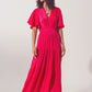 Smock V Neck Maxi Dress in fucsia - Szua Store